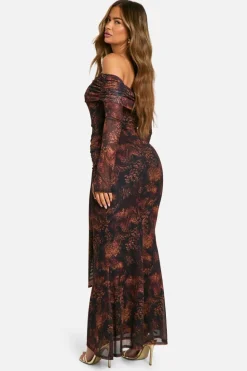 Maxi Dresses|Long Sleeve Dresses*boohoo Mesh Print Twist Detail Maxi Dress snake