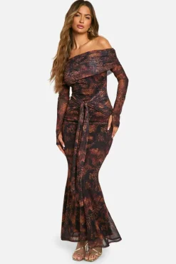 Maxi Dresses|Long Sleeve Dresses*boohoo Mesh Print Twist Detail Maxi Dress snake