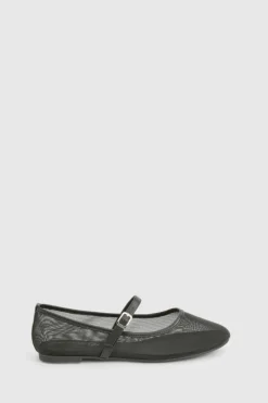 Ballet Flats|Flats*boohoo Mesh Strap Detail Ballet Flats black
