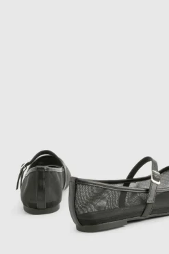 Ballet Flats|Flats*boohoo Mesh Strap Detail Ballet Flats black