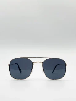 Sunglasses*SVNX Metal Frame Aviator Style Square Sunglasses Gold