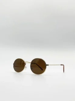 Sunglasses*SVNX Metal Frame Round Sunglasses with Mirror Lenses Gold