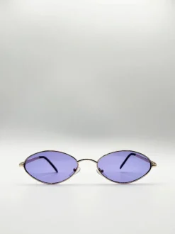 Sunglasses*SVNX Metal Oval Frame Sunglasses with Lilac Lenses Purple