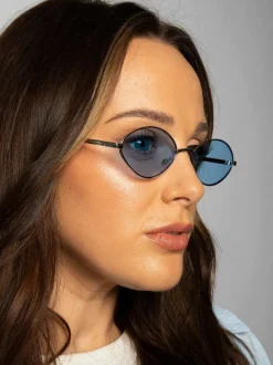Sunglasses*SVNX Metal Oval Frame Sunglasses with Lenses Blue