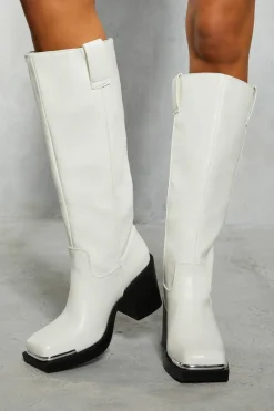 Heeled Boots*MissPap Metal Square Toe Block Heel Boots white