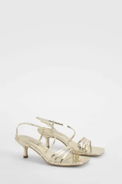 Heels*boohoo Metallic Asymmetric Strappy Heels gold