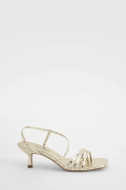 Heels*boohoo Metallic Asymmetric Strappy Heels gold