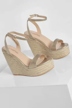 Wedges|Heels*boohoo Metallic Barely There High Wedge gold