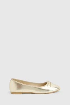 Ballet Flats|Flats*boohoo Metallic Bow Round Toe Ballet Flats gold