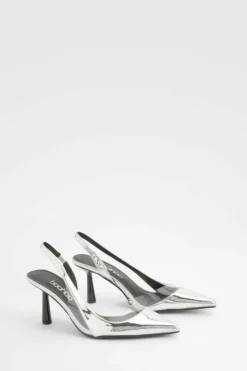 Heels*boohoo Metallic Clear Contrast Slingback Court Heels silver