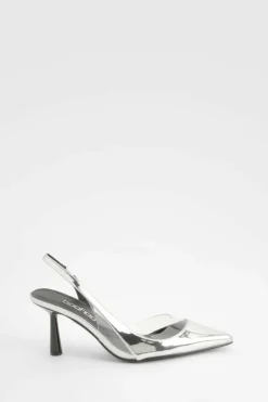 Heels*boohoo Metallic Clear Contrast Slingback Court Heels silver