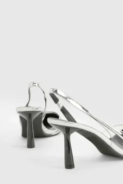 Heels*boohoo Metallic Clear Contrast Slingback Court Heels silver