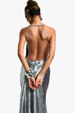 Cami Dresses*boohoo Metallic Cowl Maxi Dress silver