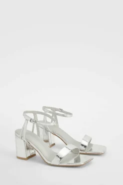 Heels*boohoo Metallic Croc Two Part Block Heels silver