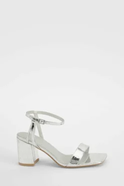 Heels*boohoo Metallic Croc Two Part Block Heels silver