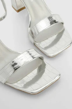 Heels*boohoo Metallic Croc Two Part Block Heels silver