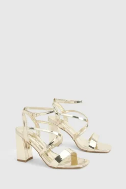Heels*boohoo Metallic Cross Over Detail Block Heel gold