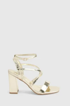Heels*boohoo Metallic Cross Over Detail Block Heel gold