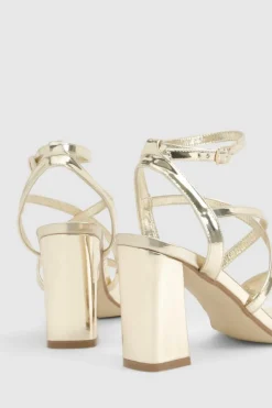 Heels*boohoo Metallic Cross Over Detail Block Heel gold