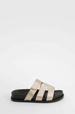 Sandals*boohoo Metallic Cut Out Detail Sandals gold