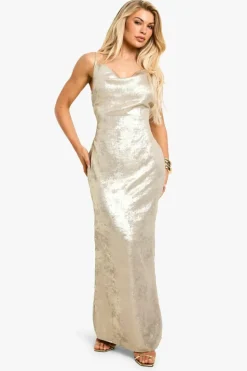 Maxi Dresses*boohoo Metallic Foil Maxi Dress gold