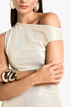 Bodycon Dresses*boohoo Metallic Foil Rib Ruched Maxi Dress champagne