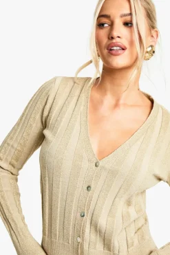 Cardigans*boohoo Thick Rib Knitted Cardigan metallic gold