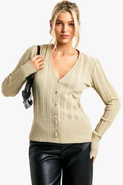 Cardigans*boohoo Thick Rib Knitted Cardigan metallic gold