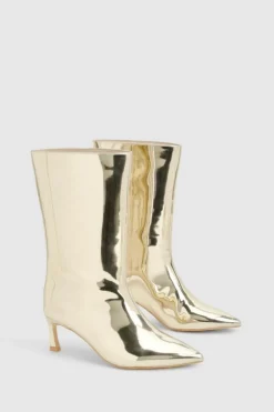 Ankle Boots|All Boots*boohoo Metallic High Shine Column Ankle Boots gold