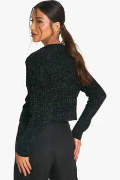 Cardigans|Jumpers & Cardigans*boohoo Metallic Knit Boxy Crop Cardigan silver