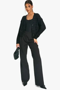 Cardigans|Jumpers & Cardigans*boohoo Metallic Knit Boxy Crop Cardigan silver