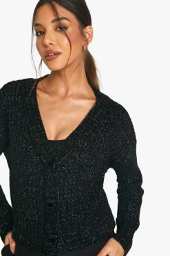 Cardigans|Jumpers & Cardigans*boohoo Metallic Knit Boxy Crop Cardigan silver