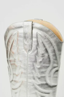 Cowboy Boots*MissPap Metallic Leather Look Western Boots silver