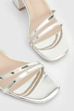 Heels*boohoo Metallic Low Block Asymmetric Barely There Heels silver