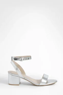 Heels*boohoo Metallic Low Block Barely There Heels silver