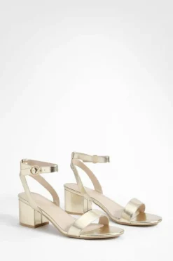 Heels*boohoo Metallic Low Block Barely There Heels gold
