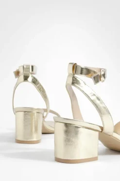 Heels*boohoo Metallic Low Block Barely There Heels gold