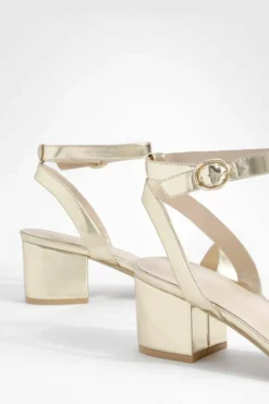 Heels*boohoo Metallic Low Block Barely There Heels gold