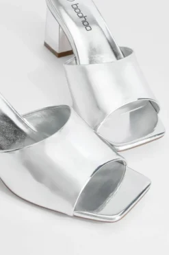 Sandals|Heels*boohoo Metallic Low Block Heeled Mule silver