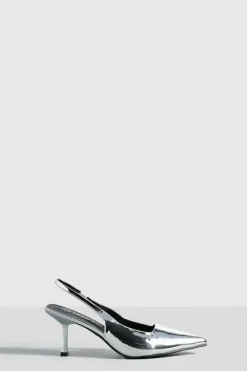 Heels*boohoo Metallic Low Stiletto Slingback Court Shoe silver