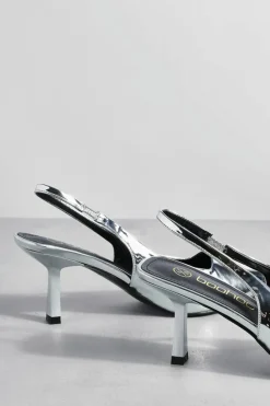 Heels*boohoo Metallic Low Stiletto Slingback Court Shoe silver