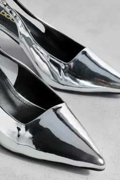 Heels*boohoo Metallic Low Stiletto Slingback Court Shoe silver