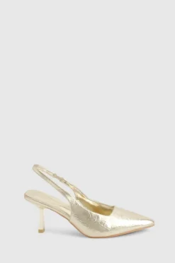 Heels*boohoo Metallic Low Stiletto Slingback Court Shoe gold