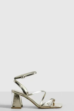 Sandals|Heels*boohoo Metallic Mid Block Heel Strappy Sandals gold