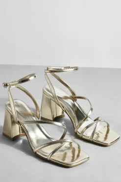 Sandals|Heels*boohoo Metallic Mid Block Heel Strappy Sandals gold