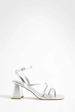Sandals|Heels*boohoo Metallic Mid Block Heel Strappy Sandals silver