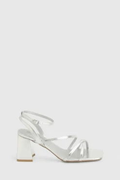 Sandals|Heels*boohoo Metallic Mid Block Heel Strappy Heels silver