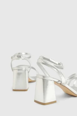 Sandals|Heels*boohoo Metallic Mid Block Heel Strappy Heels silver