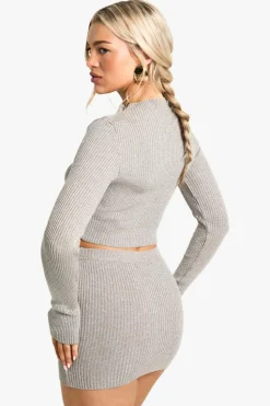Knitted Tops*boohoo Metallic Mix Rib Knitted High Neck Top mocha