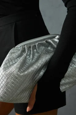 Handbags|Clutch Bags*MissPap Metallic Oversized Quilted Clutch Bag silver